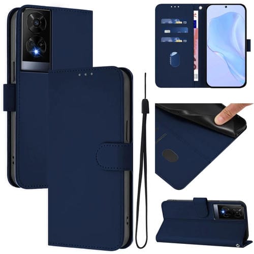 Funda de Piel con Cordón para TCL 50 Xe con Tacto de Piel (Azul Marino)