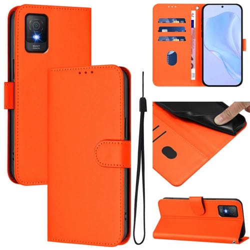 Funda de Piel con Cordón para Teléfono TCL 403 Skin Feel (Naranja)