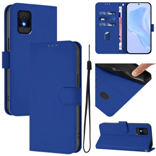 Funda de Piel con Cordón para Teléfono TCL 502 Skin Feel (Azul Oscuro)
