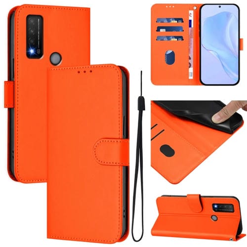 Funda de Piel Sintética con Cordón para Teléfono TCL 20 R 5G (Naranja)