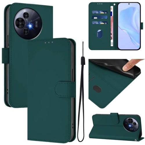 Funda de Cuero con Cordón para TCL 50 Pro Nxtpaper Skin Feel (Verde Oscuro)