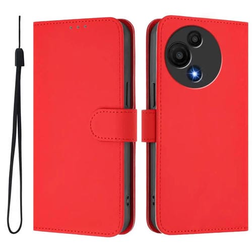 Funda de cuero con textura de piel y cordón para TCL 605/60 SE (roja)
