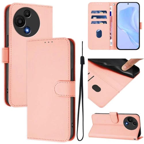 Funda de cuero con textura de piel y cordón para TCL 605/60 SE (rosa)