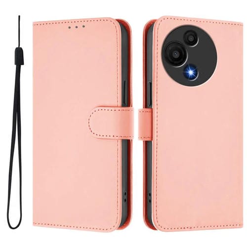Funda de cuero con textura de piel y cordón para TCL 605/60 SE (rosa)
