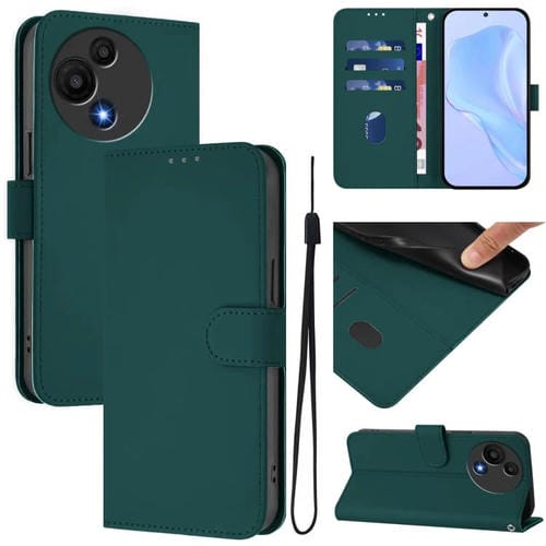 Funda de cuero con textura de piel y cordón para TCL 605/60 SE (verde oscuro)