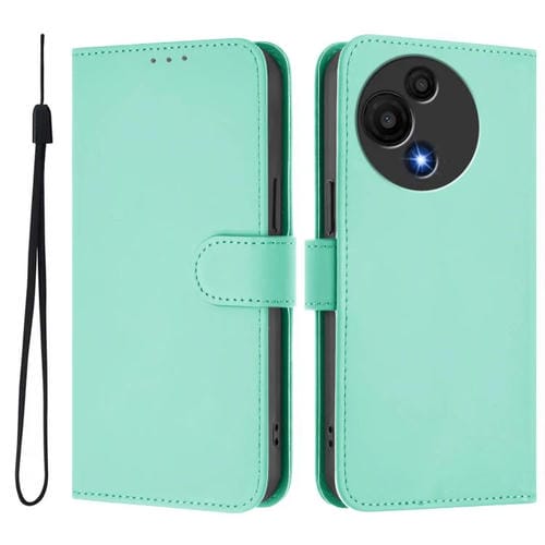 Funda de piel con textura de color liso y cordón para TCL 605/60 SE (verde menta)