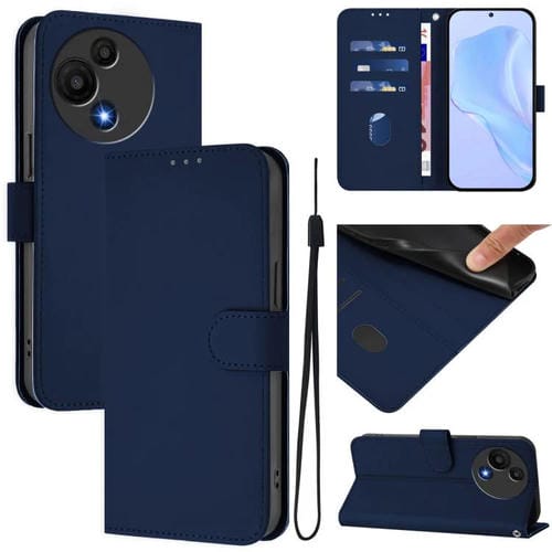 Funda de cuero con textura de piel y cordón para TCL 605/60 SE (azul marino)
