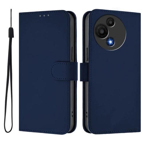 Funda de cuero con textura de piel y cordón para TCL 605/60 SE (azul marino)