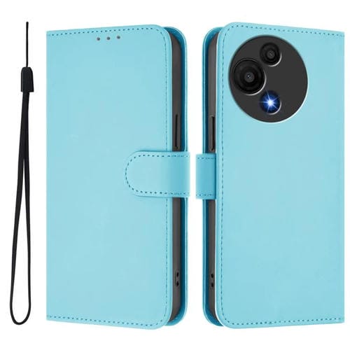 Funda de cuero con textura de piel y cordón para TCL 605/60 SE (azul cielo)