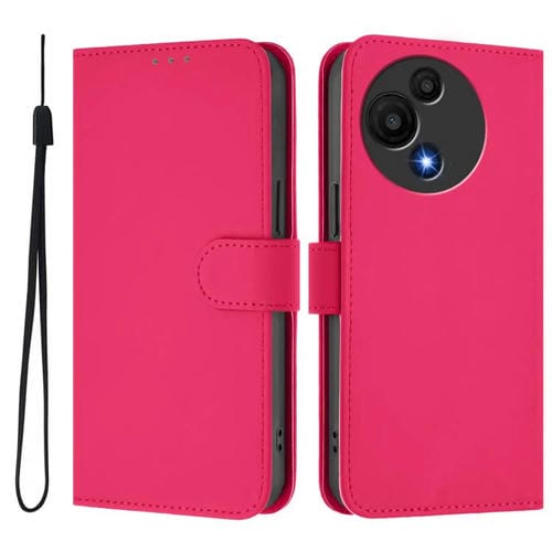 Funda de cuero con textura de piel y cordón para TCL 605/60 SE (rojo rosa)