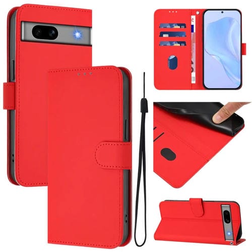 Funda de Piel para Google Pixel 7A con Cordón Tacto Suave (Rojo)