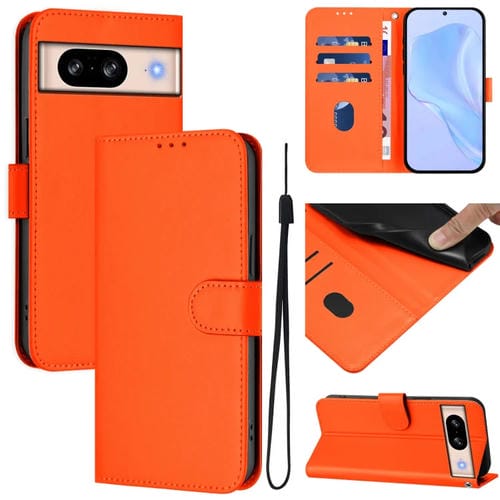 Funda de Cuero con Cordón para Google Pixel 8 (Naranja) Diseño Piel Liso Tacto Agradable