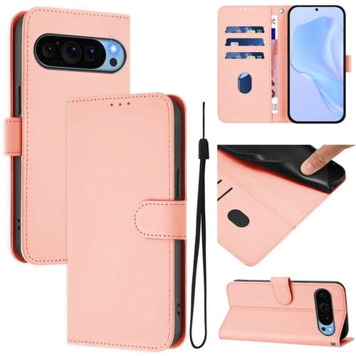 Funda de Piel Sintética con Cordón para Google Pixel 9 Pro XL (Rosa)