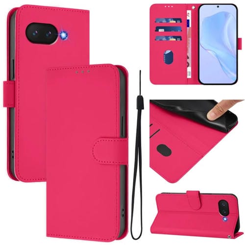 Funda de Cuero con Cordón para Google Pixel 9A (Rojo Rosa) Diseño Piel Liso