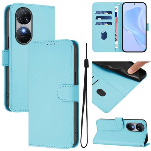 Funda Piel Sintética con Cordón para Teléfono Oukitel C38 (Azul Cielo)