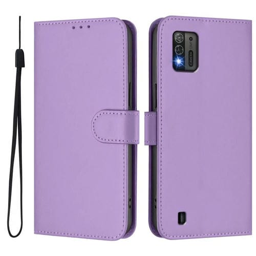 Funda de cuero con textura de piel y cordón para ZTE Blade A52 Lite (morado lavanda)