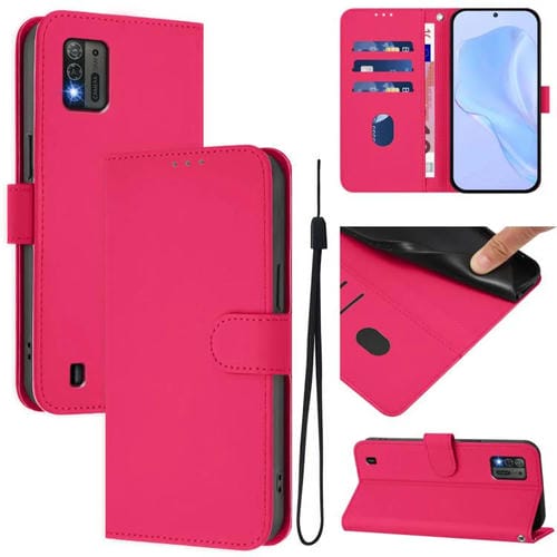 Funda de cuero con textura de piel y cordón para ZTE Blade A52 Lite (rosa y rojo)