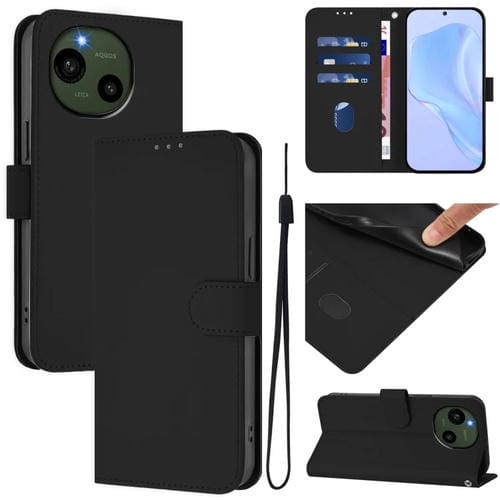 Funda de Piel Sintética con Cordón para Sharp Aquos R9/Sh-51E (Negro)
