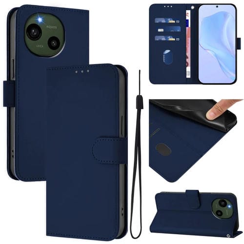 Funda de Piel Sintética con Cordón para Teléfono Sharp Aquos R9/Sh-51E (Azul Marino)