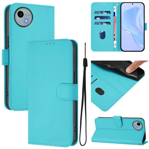 Funda de Piel Sintética con Cordón para Teléfono Sharp Aquos Wish4/Sh-52E (Azul Lago)