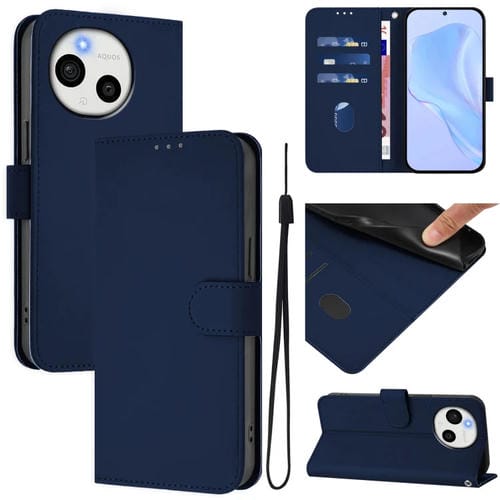Funda de Piel Sintética con Cordón para Teléfono Sharp Aquos Sense9 (Azul Marino)