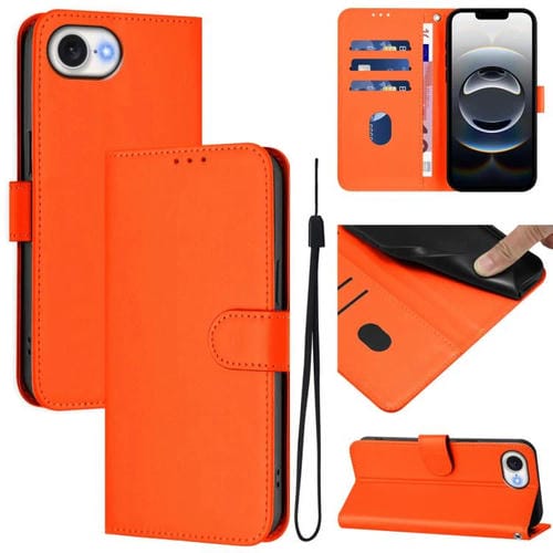 Funda de Piel para iPhone 16E con Cordón (Naranja)