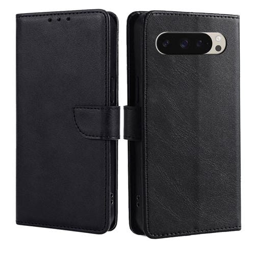 Funda de Cuero con Tapa y Hebilla Textura Piel de Becerro para Google Pixel 9 (Negra)
