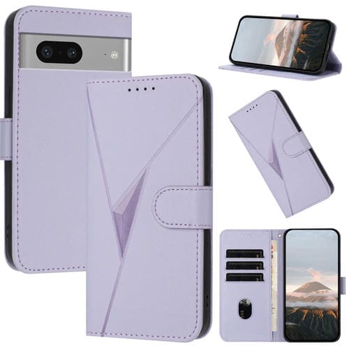 Funda de Cuero con Cierre de Hebilla y Diseño Triangular para Google Pixel 7 (Morado Claro)