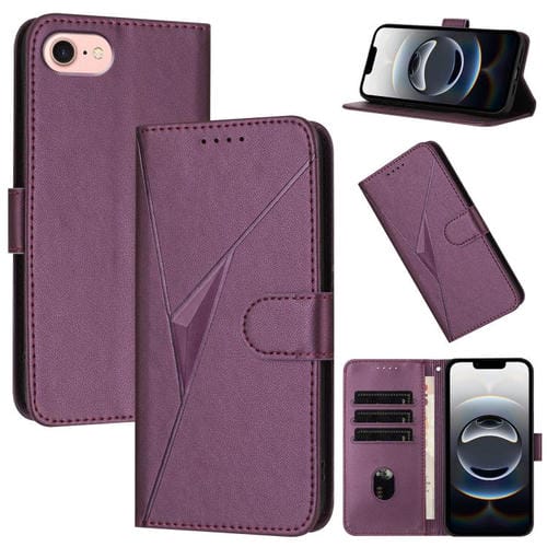 Funda de Cuero para iPhone 16E con Cierre de Hebilla y Diseño de Triángulos (Morado Oscuro)