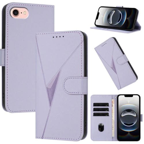 Funda de Cuero con Hebilla y Diseño de Triángulos para iPhone 16E (Morado Claro)