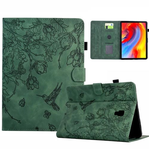 Funda de Cuero Inteligente Samsung Galaxy Tab a 10.5 T590 Estampado Flores y Pájaros (Verde)