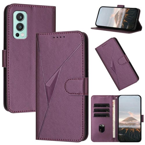 Funda de Cuero para OnePlus Nord 2 5G con Cierre de Hebilla y Diseño Triangular (Morado Oscuro)