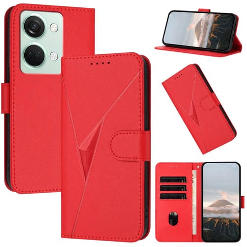 Funda de Cuero para OnePlus Nord 3 con Cierre de Hebilla y Diseño Triangular (Rojo)