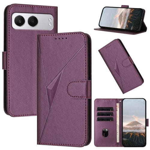 Funda de Cuero para OnePlus Nord 4 con Cierre de Hebilla y Diseño Triangular (Morado Oscuro)