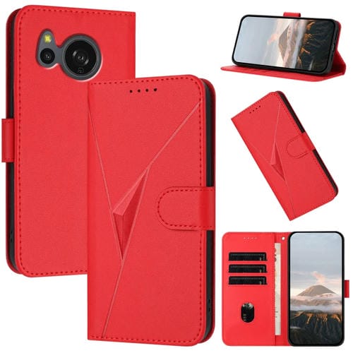 Funda de Cuero para Sharp Aquos Sense7 con Cierre de Hebilla y Diseño Triangular (Rojo)