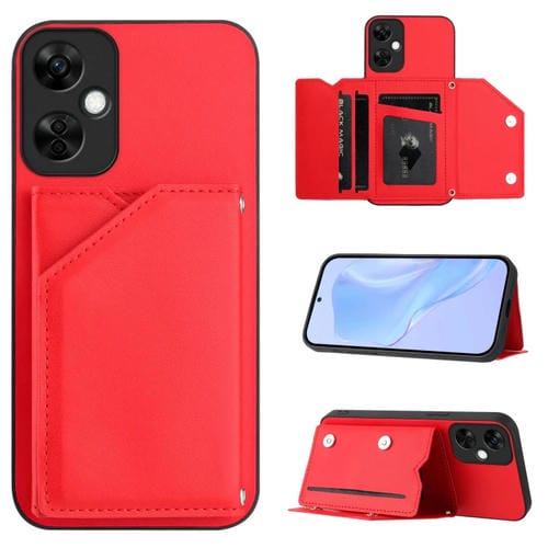 Funda para OnePlus Nord Ce 3 Lite con 4 Ranuras para Tarjetas y Correa para Muñeca (Rojo)