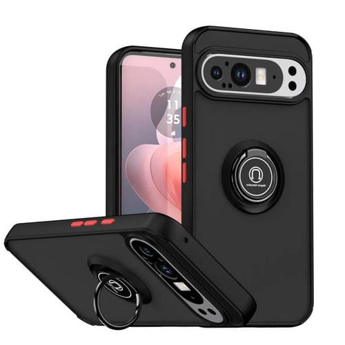 Funda de TPU + PC con anillo para Google Pixel 9 Pro XL Q Shadow 1 Series (negro y rojo)