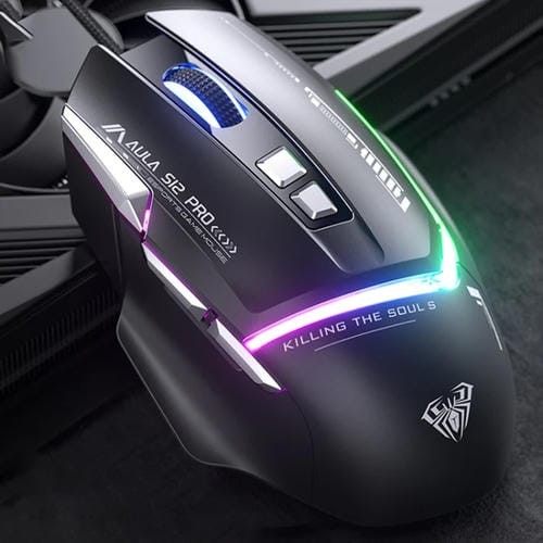 Ratón para Juegos Aula S12 Pro RGB con Cable 12800Dpi (Negro)