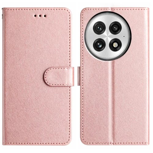 Funda de Cuero con Tapa Horizontal y Textura de Seda para OnePlus 13 (Oro Rosa)