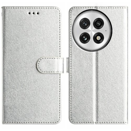 Funda de Cuero con Tapa Horizontal y Textura de Seda para OnePlus 13 (Plateada)