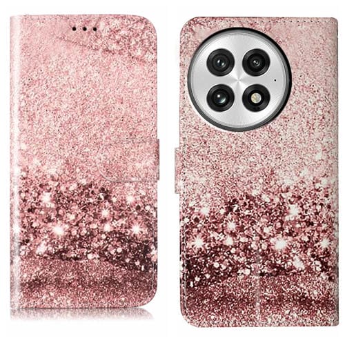 Funda de Cuero para OnePlus 13 con Patrón Mármol y Dibujo de Colores (Oro Rosa)