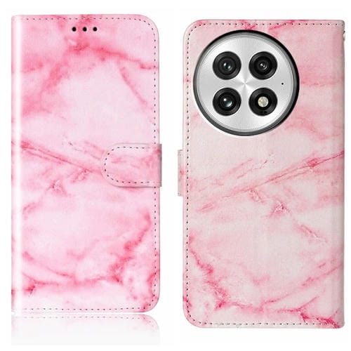 Funda de Cuero para OnePlus 13 con Patrón Mármol y Dibujo de Colores (Mármol Rosa)