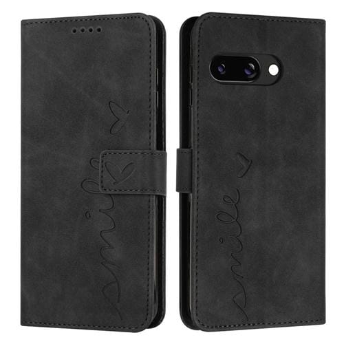 Funda de Cuero con Relieve de Corazón y Cordón Largo para Google Pixel 9A (Negro)