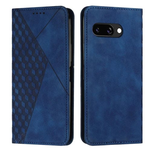Funda de Cuero Magnética para Google Pixel 9A con Diseño Empalme de Diamantes (Azul)
