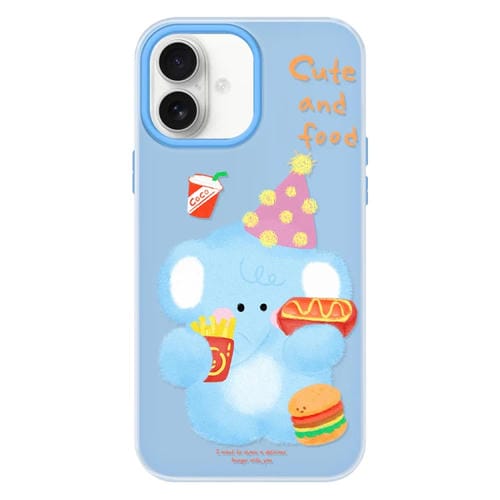 Funda híbrida TPU y PC iPhone 16 Plus Tacto Sedoso (Azul Elefante Hamburguesa)