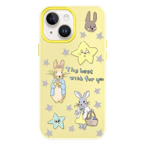 Funda híbrida TPU y PC iPhone 13 protección táctil (Conejo Estrella Amarillo)