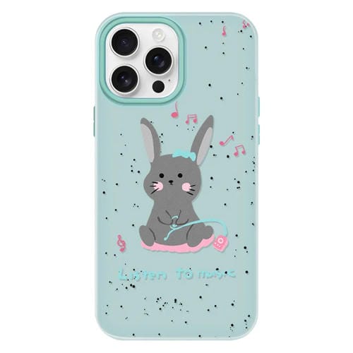Funda híbrida TPU y PC iPhone 15 Pro con diseño Conejo para Escuchar Música (Verde Claro)