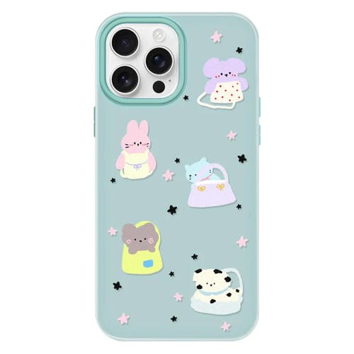 Funda híbrida TPU y PC iPhone 15 Pro Tacto Gelatina (Animal Estrella Verde Claro)