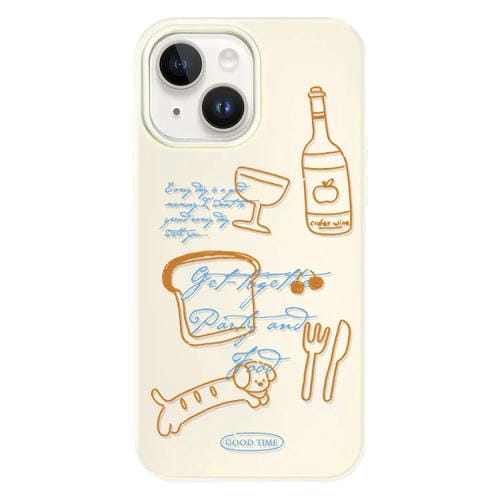 Funda híbrida TPU y PC iPhone 14 Plus protección y diseño (Party Line Dog White)