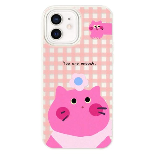 Funda hĂbrida TPU y PC con tacto de piel para iPhone 12 (Gato Rosa y Blanco)